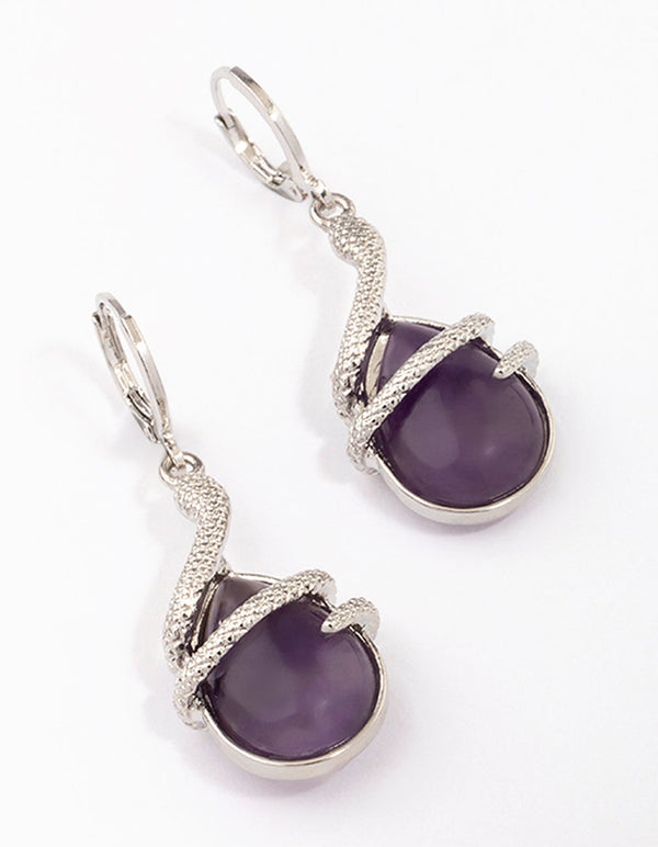 Silver Amethyst Snake Wrapped Drop Earrings