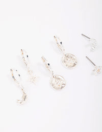 Silver Plated Celestial Cubic Zirconia Earring 3-Pack - link has visual effect only