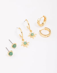 Gold Plated Green Aventurine Celestial Earring 3-Pack - link has visual effect only