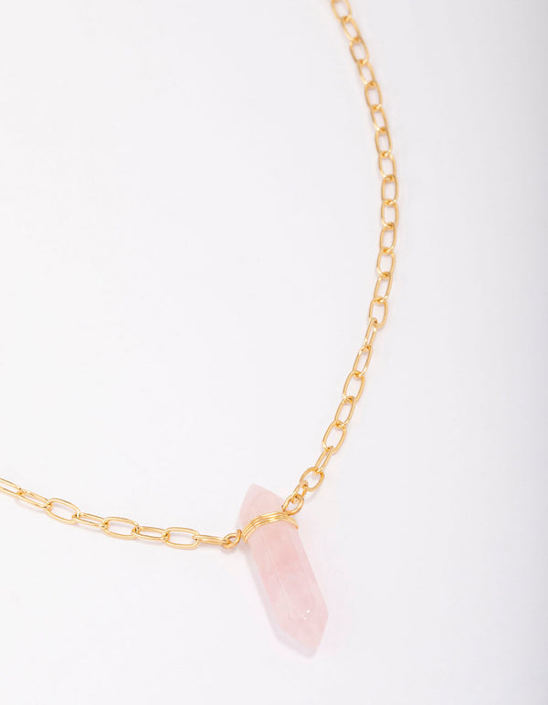 Gold Plated Rose Quartz Pointed Pendant Necklace