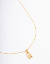 Gold Plated Mini Lock Pendant Necklace - link has visual effect only