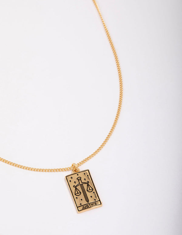 Gold Plated Justice Tarot Card Pendant Necklace