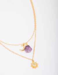 Gold Plated Amethyst Peace Layered Necklace - link has visual effect only