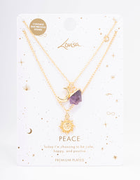 Gold Plated Amethyst Peace Layered Necklace - link has visual effect only