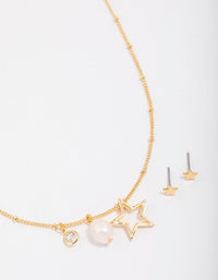 Gold Plated Star Charm Necklace & Earring Jewellery Set - link has visual effect only