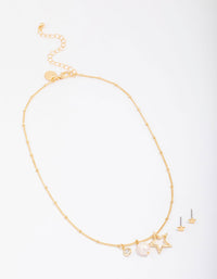 Gold Plated Star Charm Necklace & Earring Jewellery Set - link has visual effect only