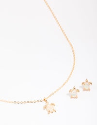 Gold Plated Turtle Semi-Precious Neckalce & Earring Jewellery Set - link has visual effect only