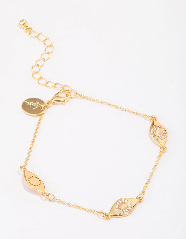 Gold Plated Cubic Zirconia Evil Eye Station Bracelet