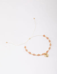 Gold Plated Semi-Precious Heart Adjustable Cord Bracelet - link has visual effect only