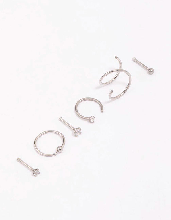 Surgical Steel Twisted Cubic Zirconia Nose Piercing 6-Pack