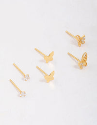 Gold Plated Sterling Silver Butterfly Stud Earring 3-Pack - link has visual effect only