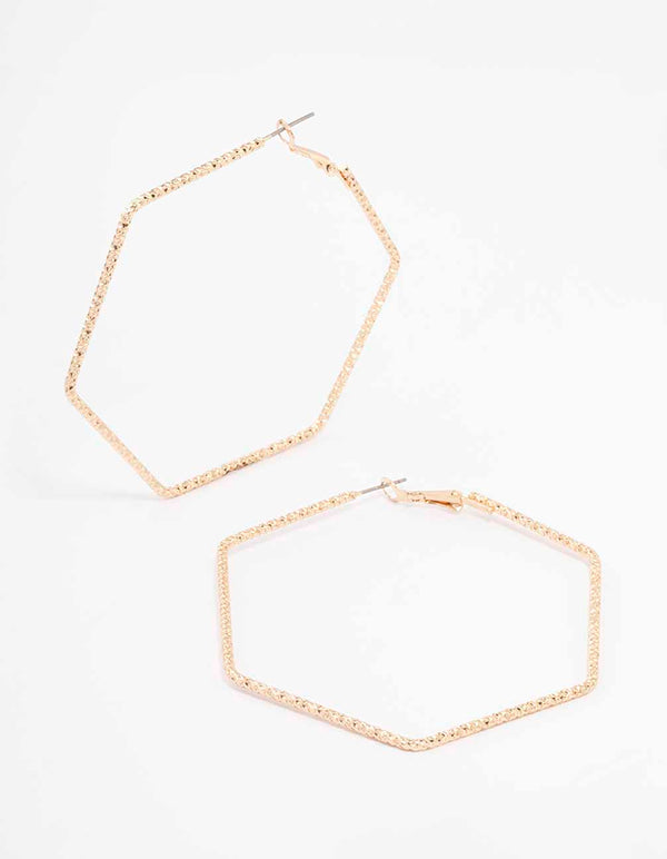 Gold Hexagon Hoop Earrings