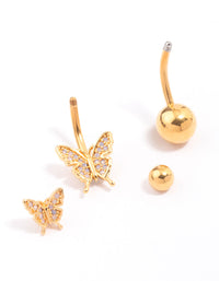 Gold Plated Double Butterfly Belly Piercing Pack - link has visual effect only