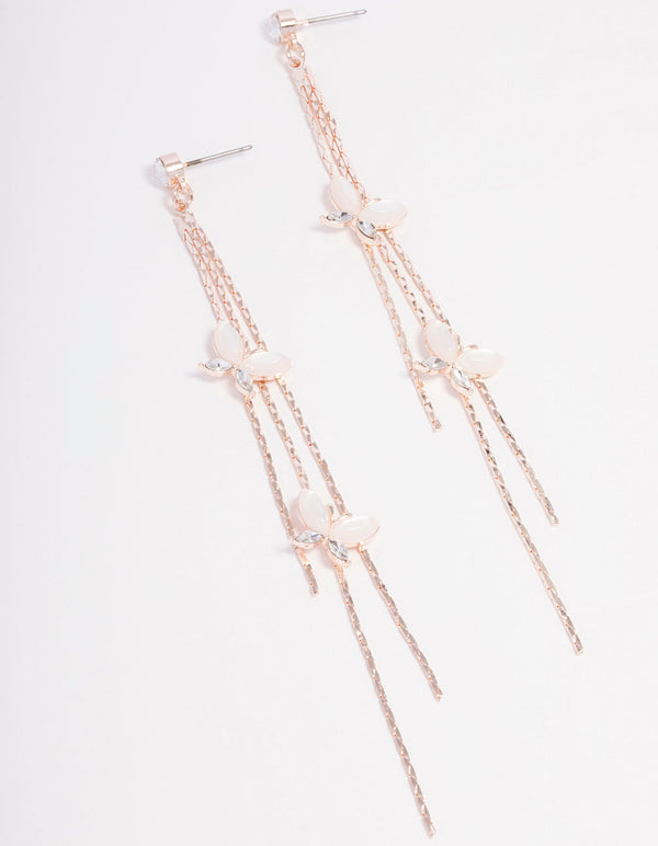 Rose Gold Diamante Butterfly Drop Earrings