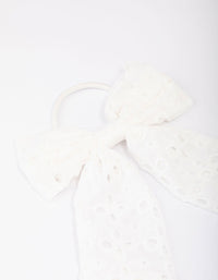 White Embroidered Bow Hair Scrunchie - link has visual effect only