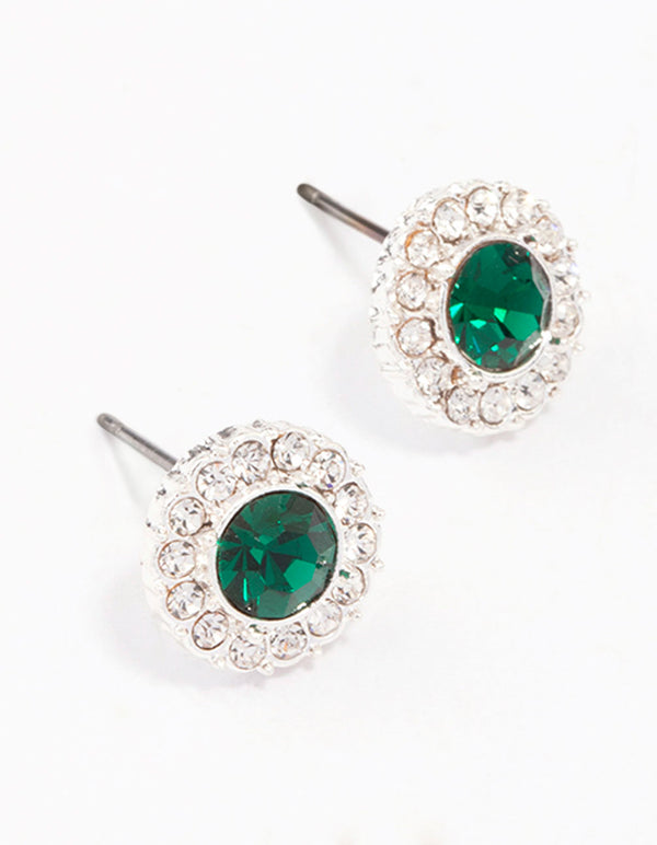 Emerald stud store earrings silver