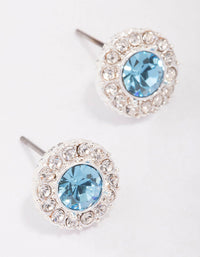 Silver Aqua Crystal Halo Stud Earrings - link has visual effect only