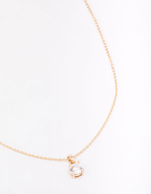 Gold Encased Crystal Solitaire Pendant Necklace - Lovisa