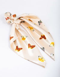 Cream Fabric Mixed Butterfly Satin Scarf - link has visual effect only