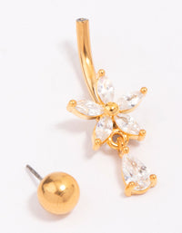 Gold Plated Titanium Cubic Zirconia Flower Pear Belly Piercing - link has visual effect only