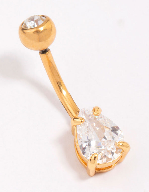 Gold Plated Titanium Cubic Zirconia Bezel Belly Piercing