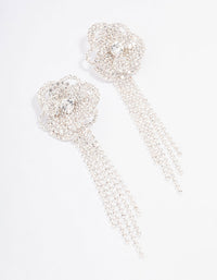 Silver Diamante Flower Cupchain Drop Earrings - link has visual effect only