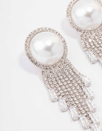 Rhodium Oversized Pearl Cup Chain Diamante Earrings - link has visual effect only