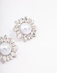 Silver Pearl & Cluster Statement Stud Earrings - link has visual effect only