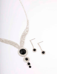 Silver & Black Diamante Circular Jewellery Set - link has visual effect only