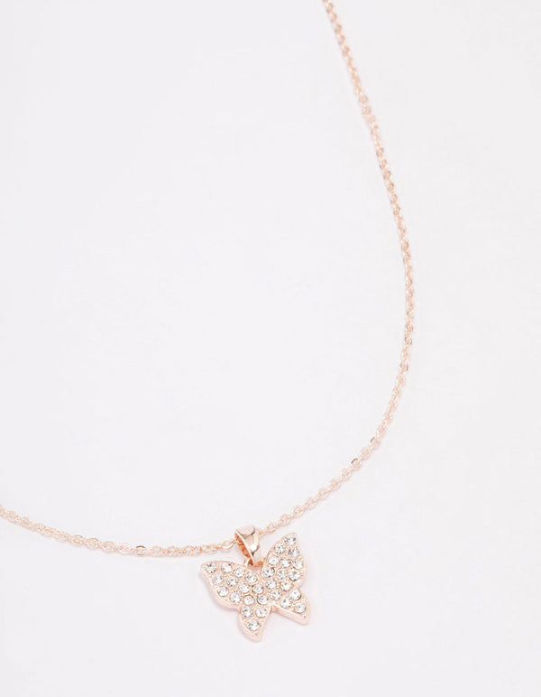 Rose Gold Pave Butterfly Pendant Necklace