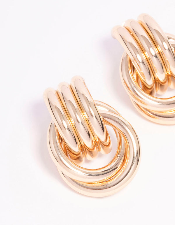 Gold Triple Row Wrapped Knotted Drop Earrings Lovisa