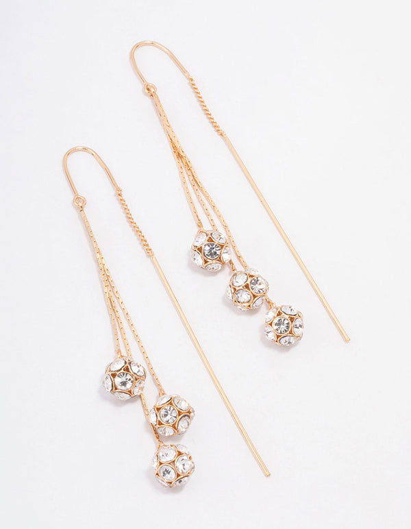 Gold Triple Ball Graduating Chain Drop Earrings