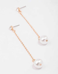 Gold Diamante Pearl Chain Drop Earrings - link has visual effect only