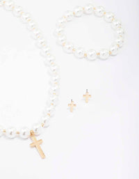 Gold Pearl Cross Matching Jewellery Set - link has visual effect only