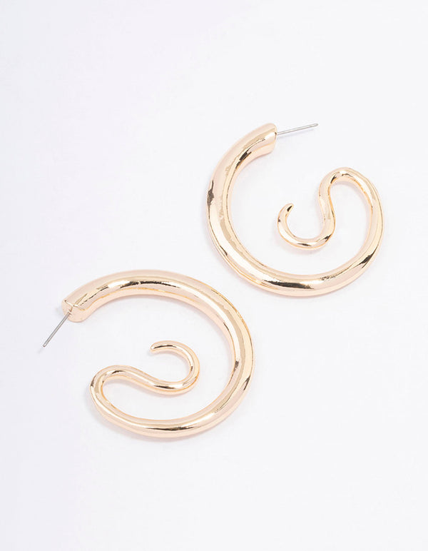 Gold Medium Swirl Hoop Earrings