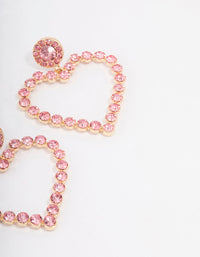 Gold Pink Diamante Luxe Heart Drop Earrings - link has visual effect only