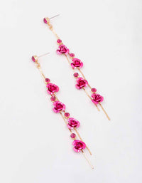 Gold Climbing Hot Pink Rose Drop Earrings - link has visual effect only