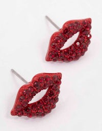 Red Bling Diamante Lip Stud Earrings - link has visual effect only