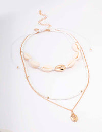 Gold Bead & Shell Layered Necklace - link has visual effect only