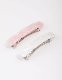 Pink & White Marble Barette Hair Clips - link has visual effect only