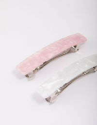 Pink & White Marble Barette Hair Clips - link has visual effect only