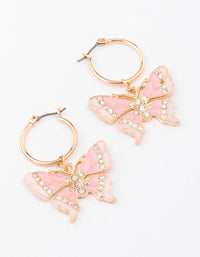 Gold Small Butterfly Pendant Hoop Earrings - link has visual effect only