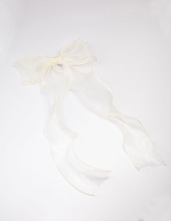 White Fabric Organza Curl Hair Bow Clip