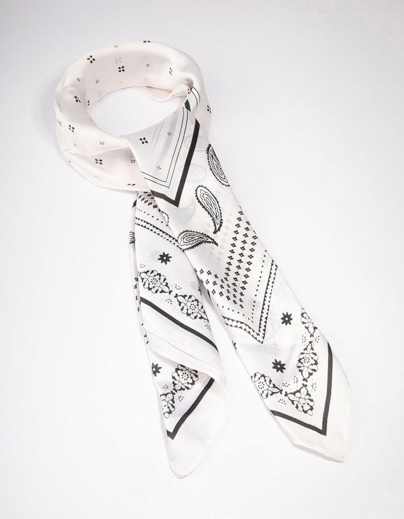 Black & White Fabric Paisley Satin Scarf - Lovisa