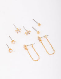 Gold Plated Brass Heart & Flower Chain Earring 4-Pack - link has visual effect only