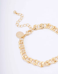 Gold Plated Brass Flat Loop Chain Bracelet - link has visual effect only