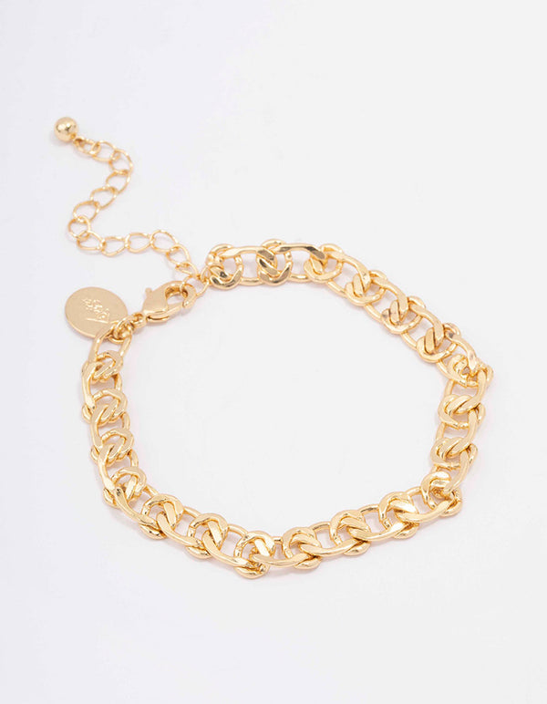 Gold Plated Brass Flat Loop Chain Bracelet