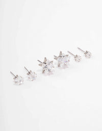 Silver Cubic Zirconia Star Stud Earring 3-Pack - link has visual effect only