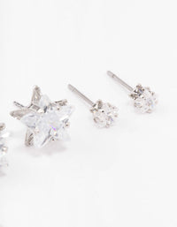 Silver Cubic Zirconia Star Stud Earring 3-Pack - link has visual effect only