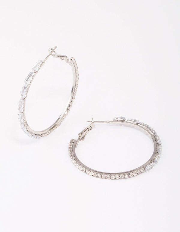 Silver Tapered Baguette Hoop Earrings